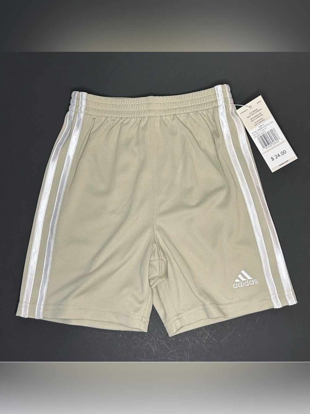 Adidas Boys 3-Stripe Mesh Athletic Shorts Size 6 Light Tan NWT $24